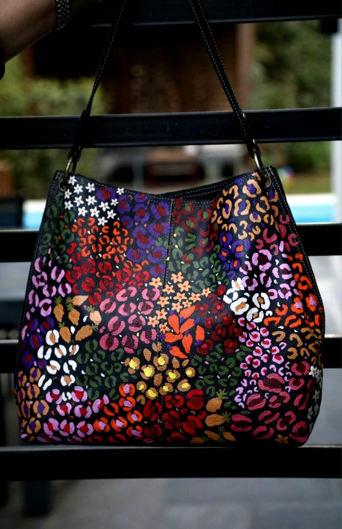 Large Leather Bag Black X Colorful