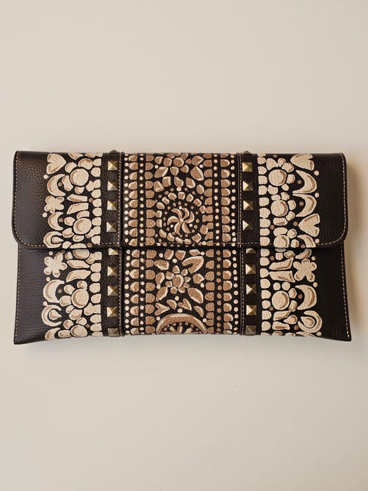 Leather Envelope with Studs Black X Brown