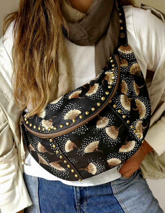 Bumbag With Studs Black X Flowers