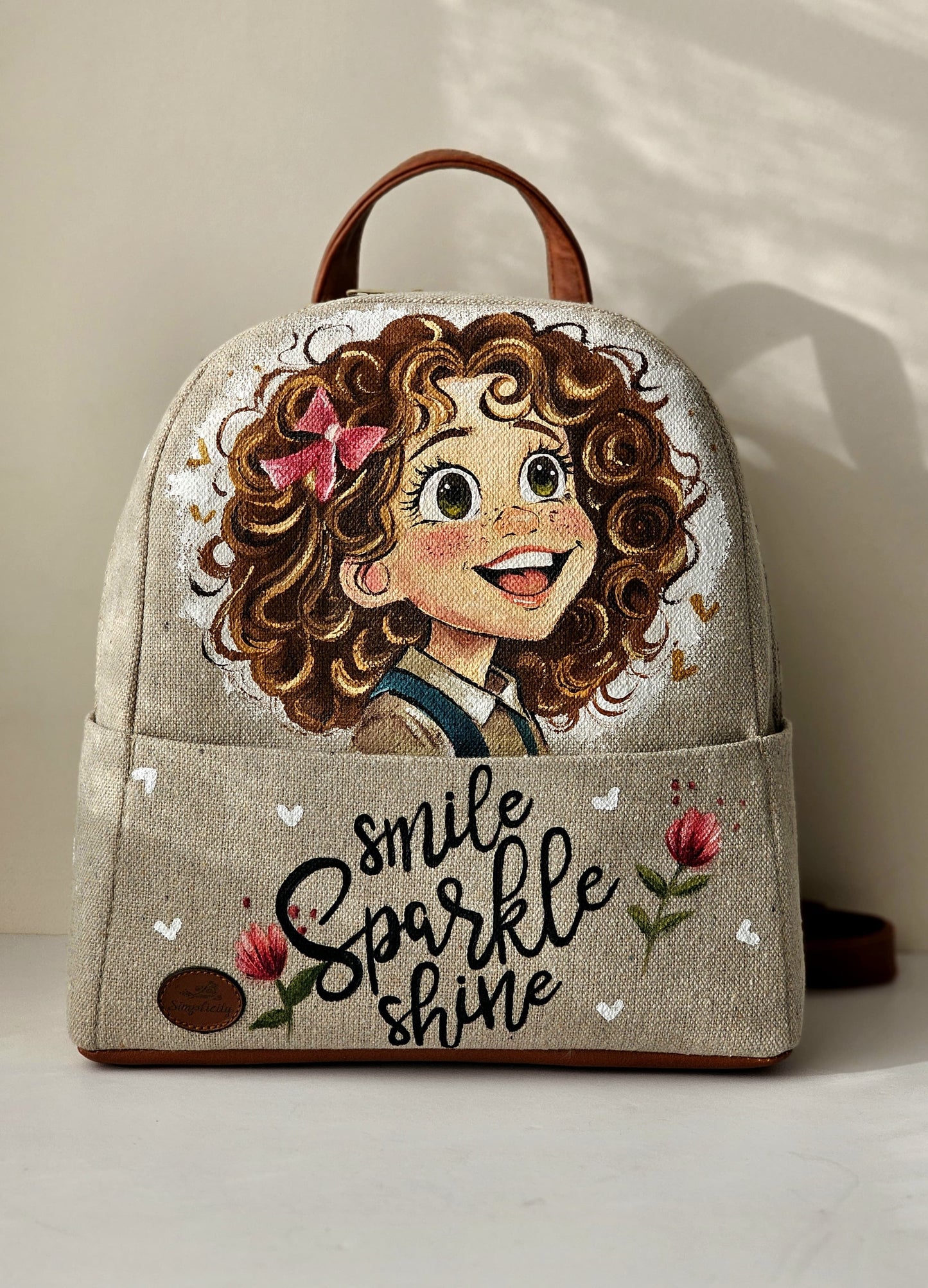 Fabric Medium Backpack Beige X Little Girl 2