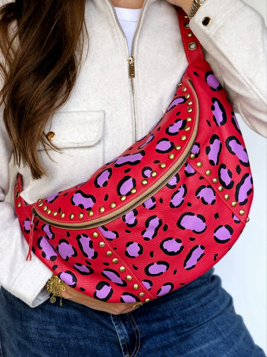Leather Bumbag Red X Purple