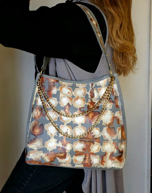 Large Leather Bag Grey X Brown X Beige