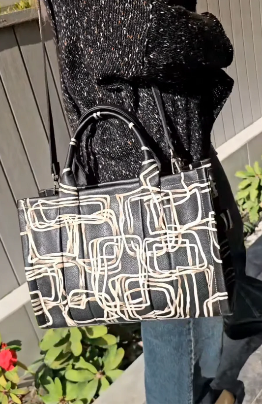 Large Tote Bag Black X Squares