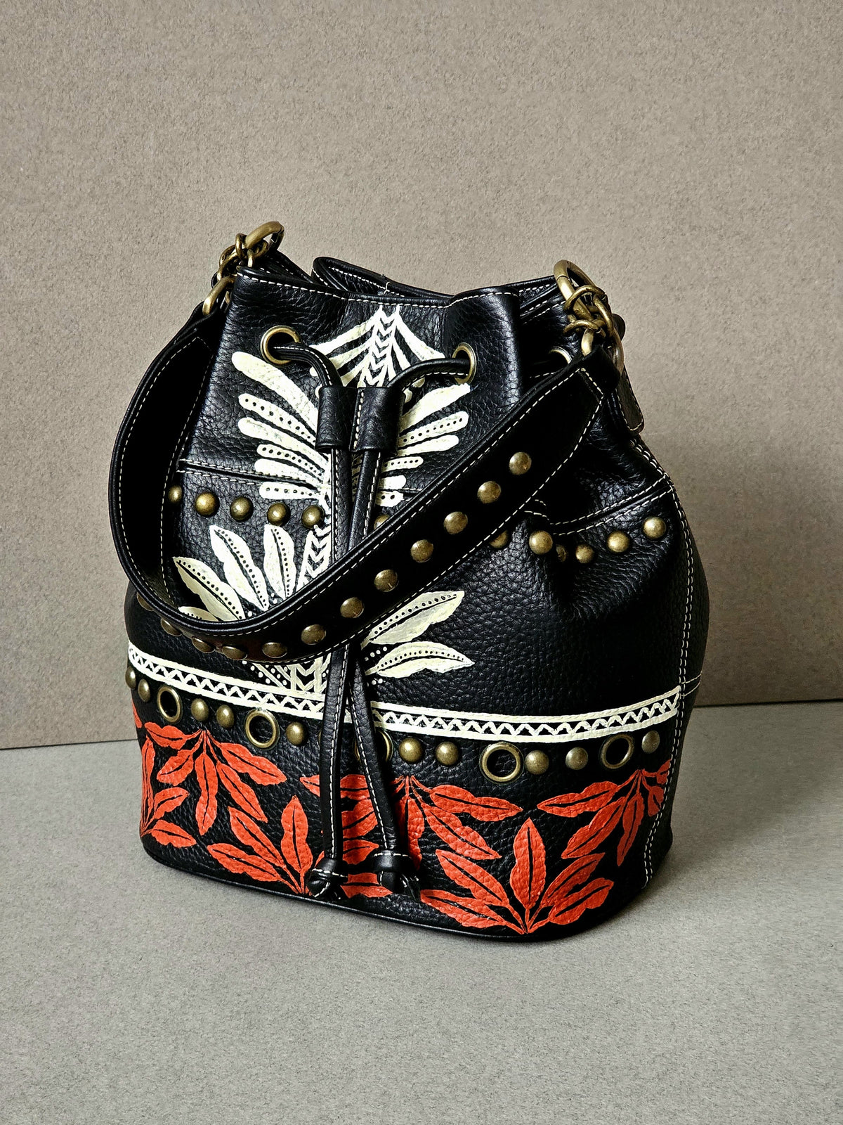 Leather Bucket X Tribal Leaves