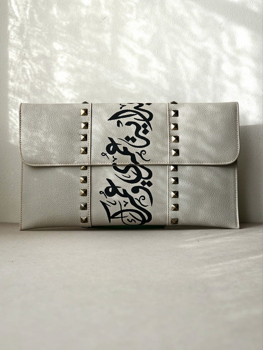 Leather Envelope with Studs Beige Envelope