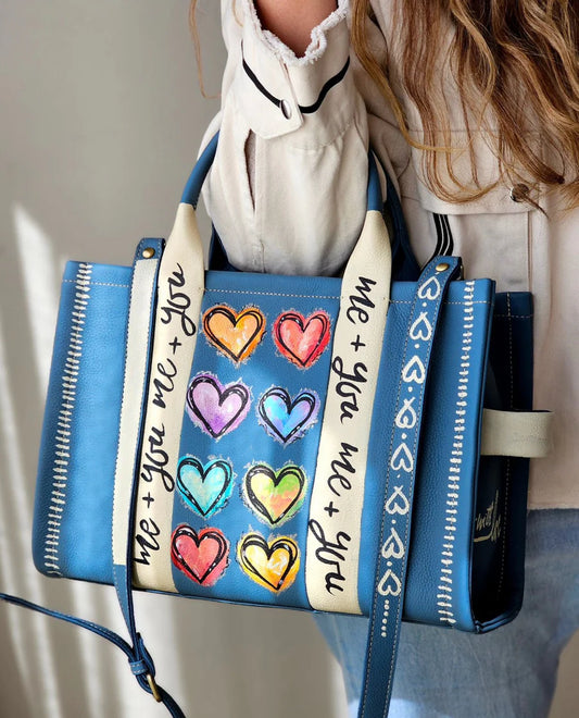 Large Tote Bag Blue X Hearts