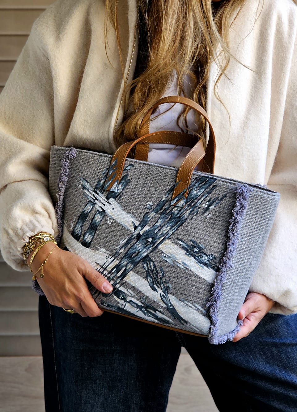 Grey Tote Bag X Stripes