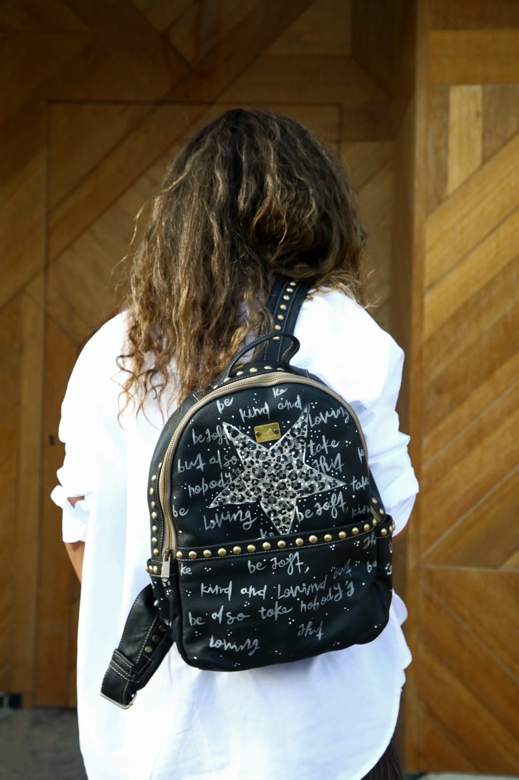 Leather Backpack with Studs Black X Star