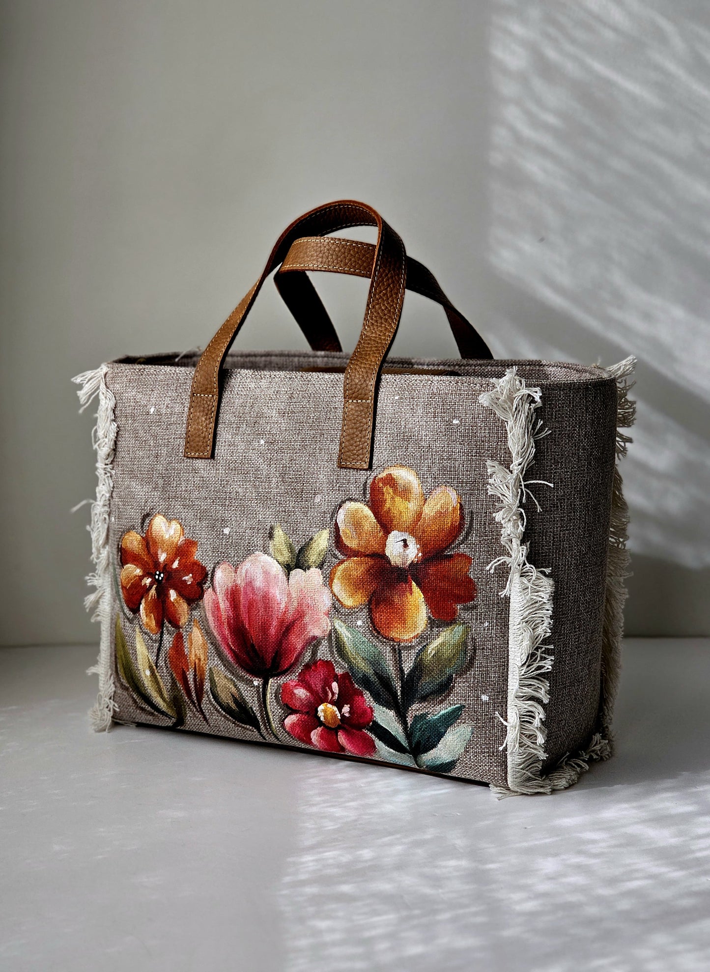 Beige Tote Beige X Flowers