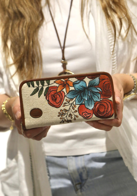 Fabric Wallet X Red&Blue Flowers