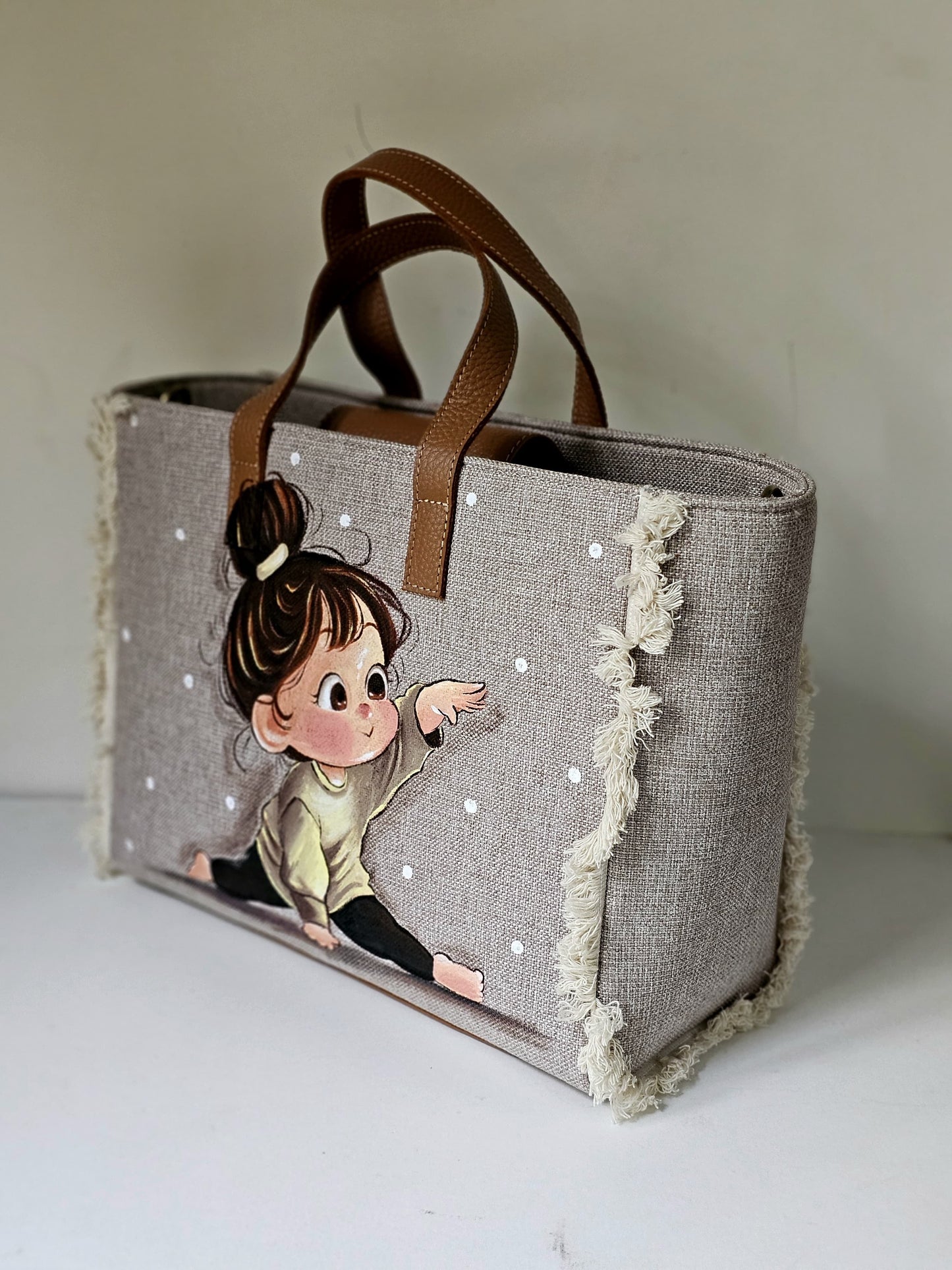Beige Tote Bag Little Girl