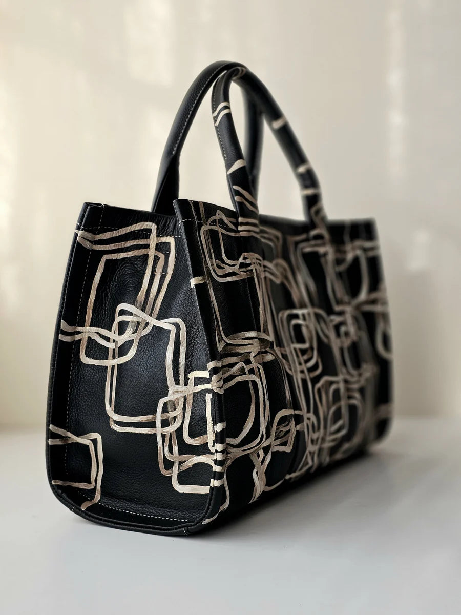 Large Tote Bag Black X Squares