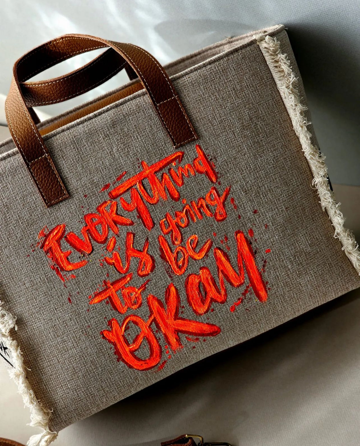 Beige Tote Bag Orange