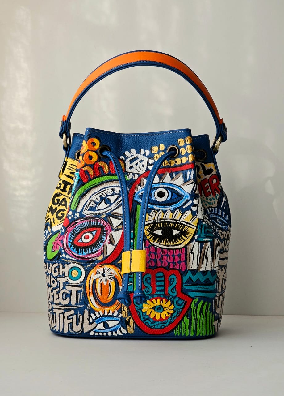 leather Bucket Blue X Eyes Design