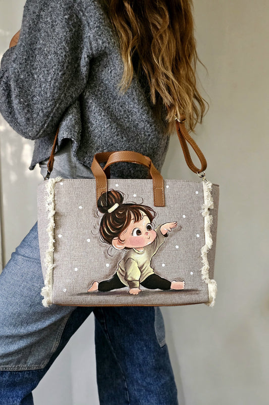 Beige Tote Bag Little Girl