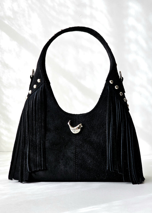 Black Mini Fringe Chamois Bag