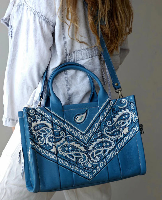 Large Tote Bag Blue X White