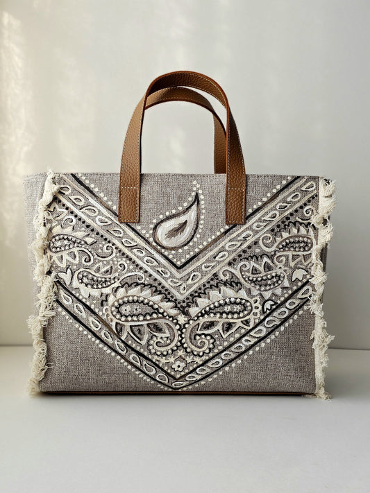 Beige Tote Bag Bandana Design
