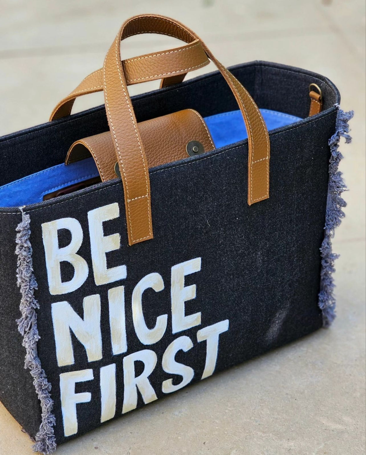 Black Jeans Tote Bag Be Nice First