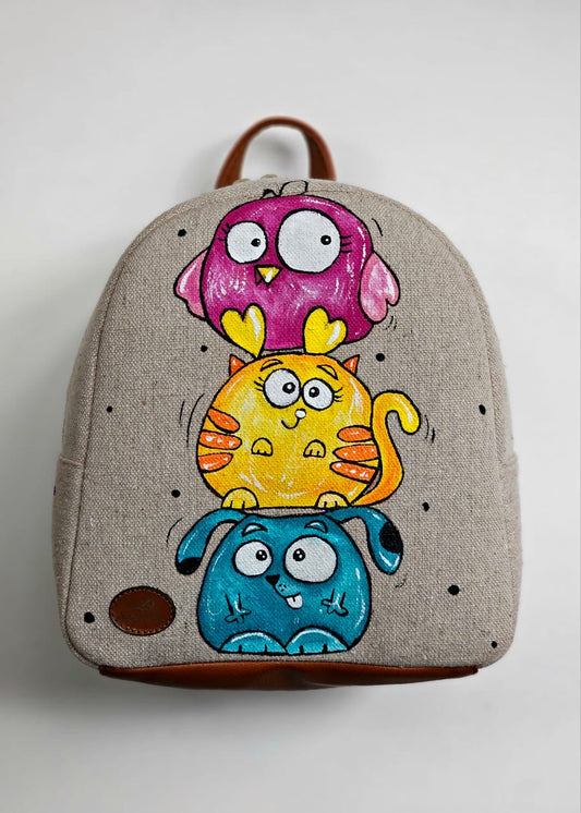 Fabric Mini Backpack Pink Yellow Blue