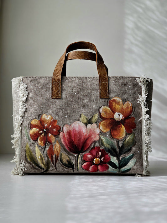 Beige Tote Beige X Flowers