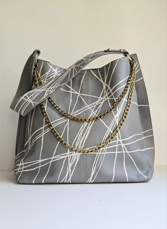 Large Leather Bag Grey X White