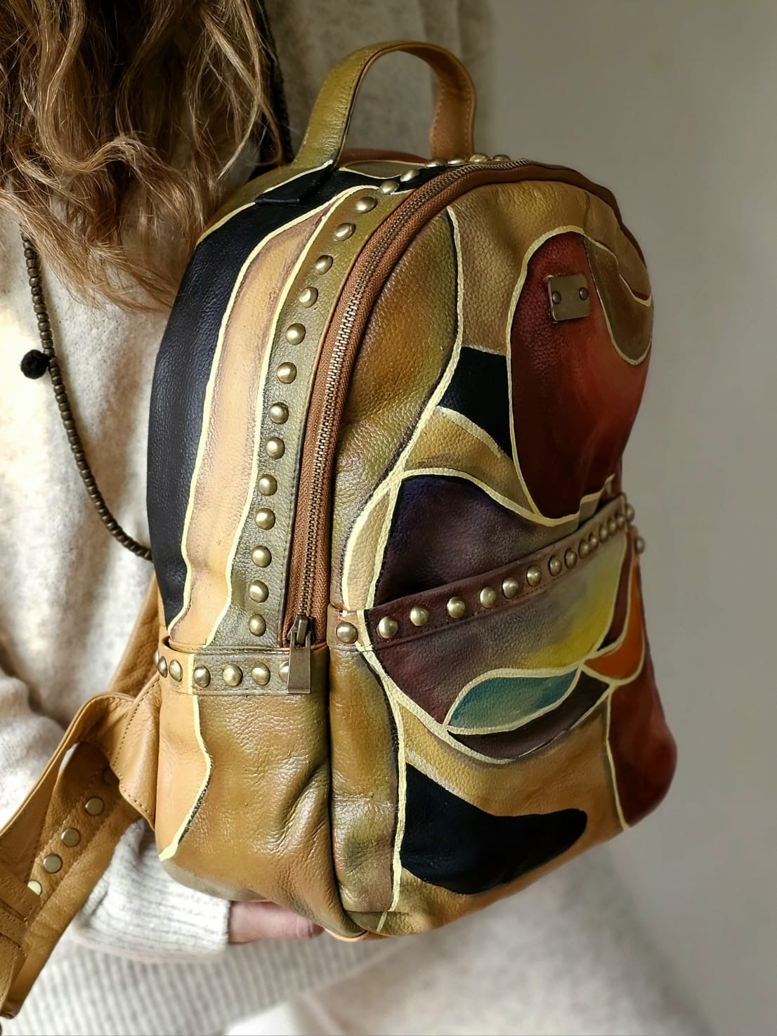 Leather Backpack with Studs