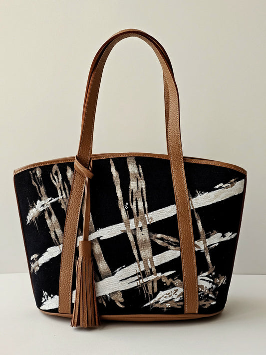 Black Havan Striped Bag Black and Beige