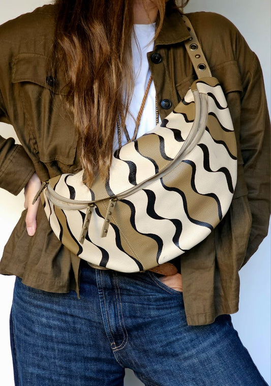 Leather Bumbag X Olive Waves