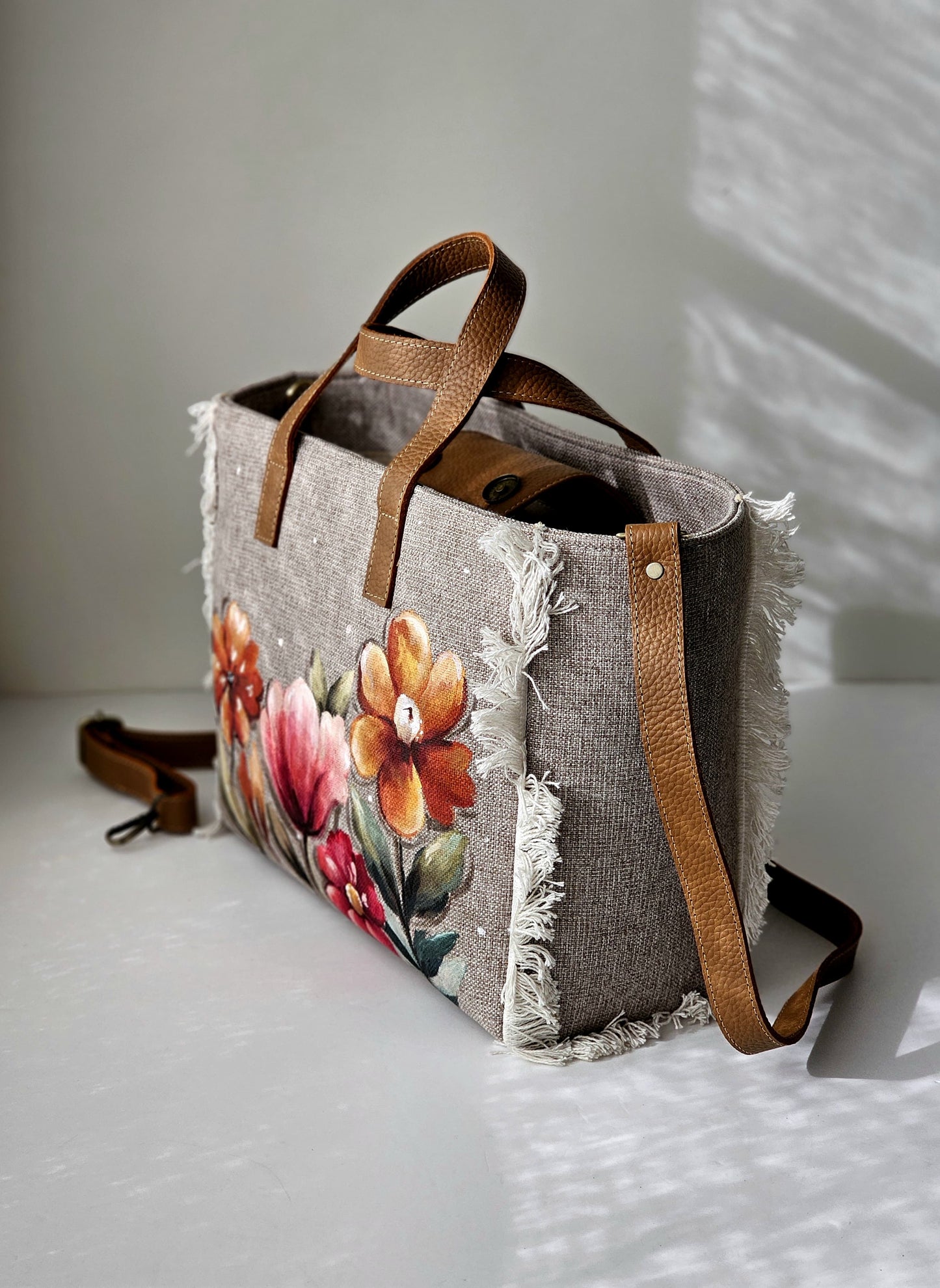 Beige Tote Beige X Flowers