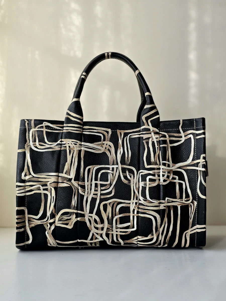 Large Tote Bag Black X Squares