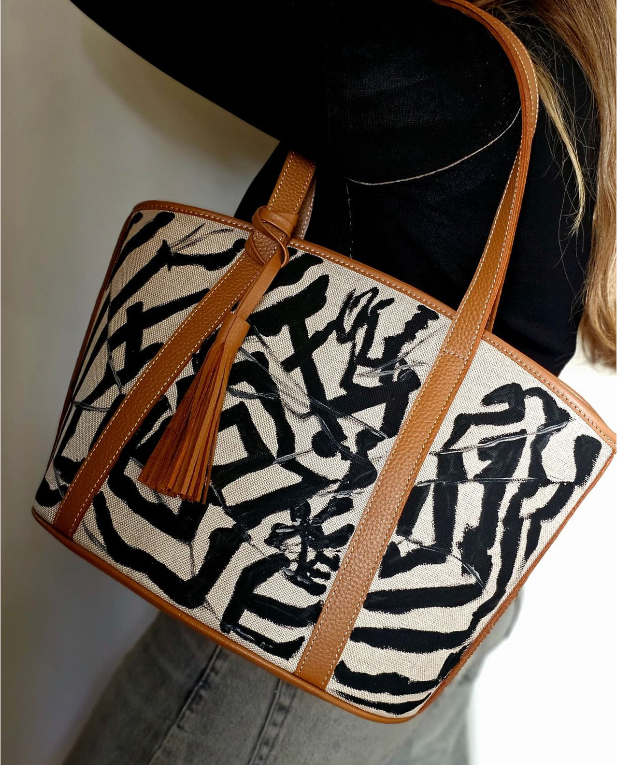 Havan Striped Bag Beige X Black