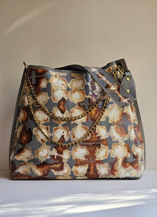 Large Leather Bag Grey X Brown X Beige