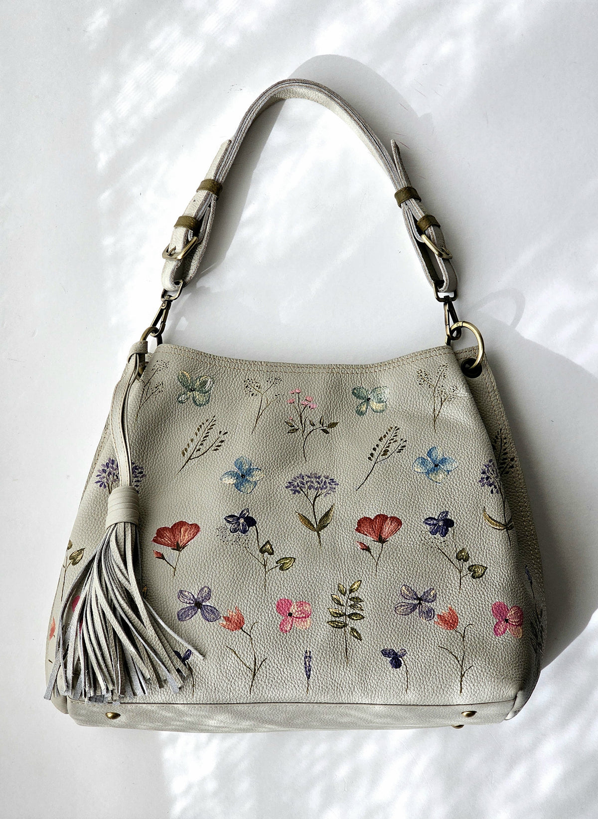 Leather Bag with Side Tassle X Elegant Flowers