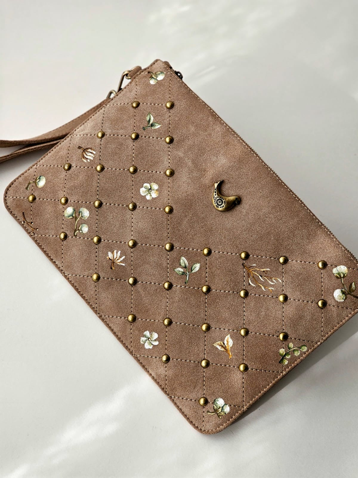 Chamois Beige Clutch with Studs