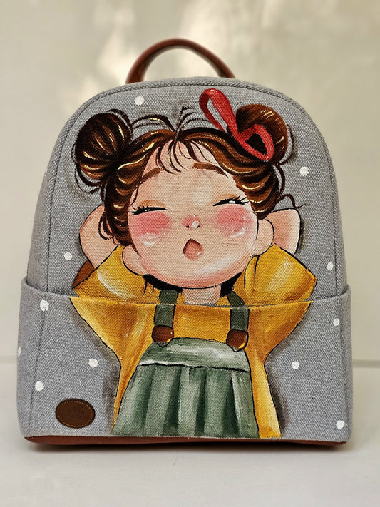 Fabric Medium Backpack Beige X Little Girl 1
