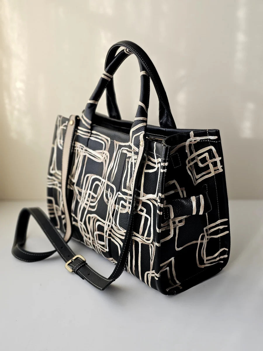 Large Tote Bag Black X Squares