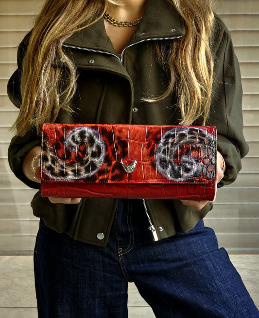 Leather Clutch X Crimson Swirl