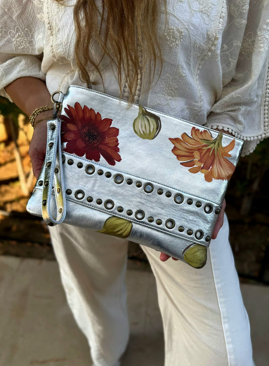 Silver Studs Clutch X Floral