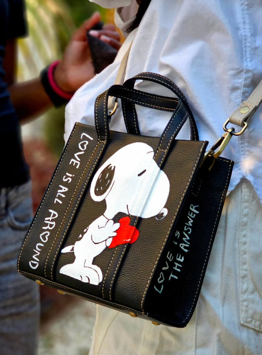 Mini Tote Bag Black X Snoopy Love