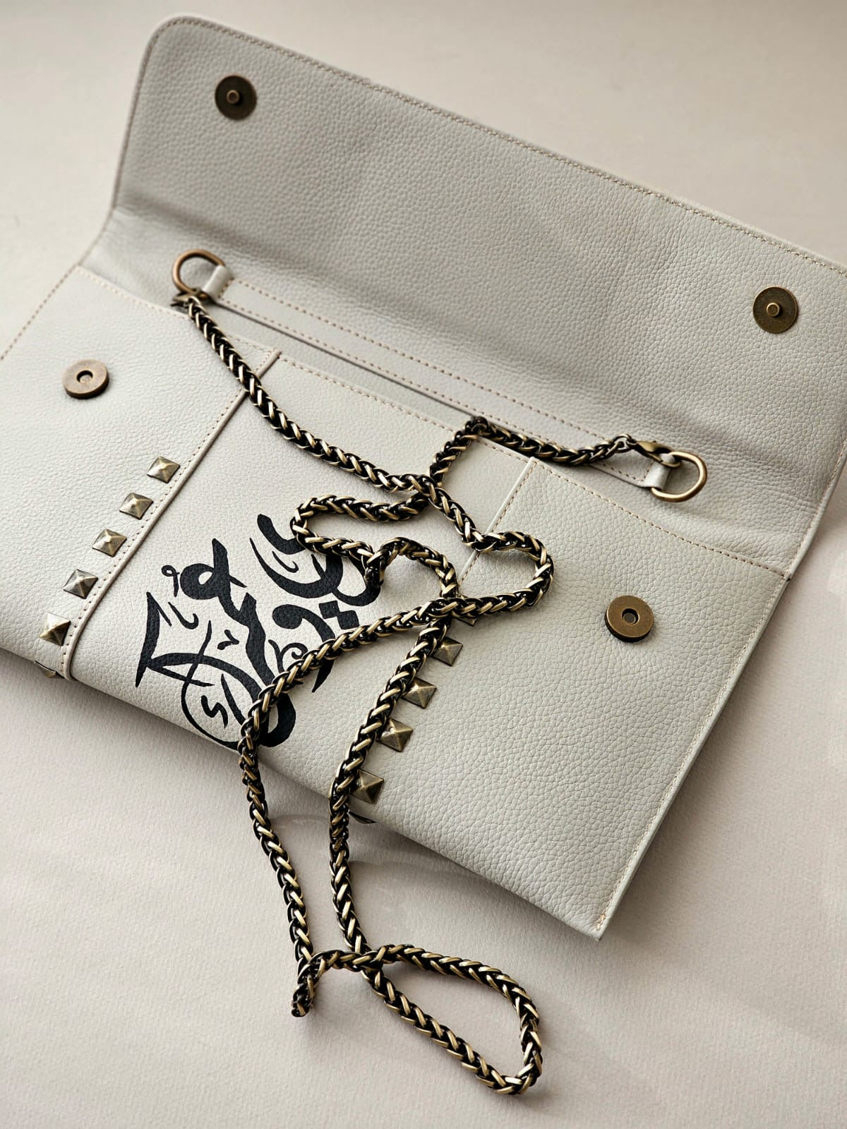 Leather Envelope with Studs Beige Envelope