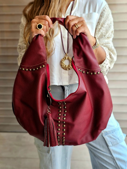 Burgundy with studs