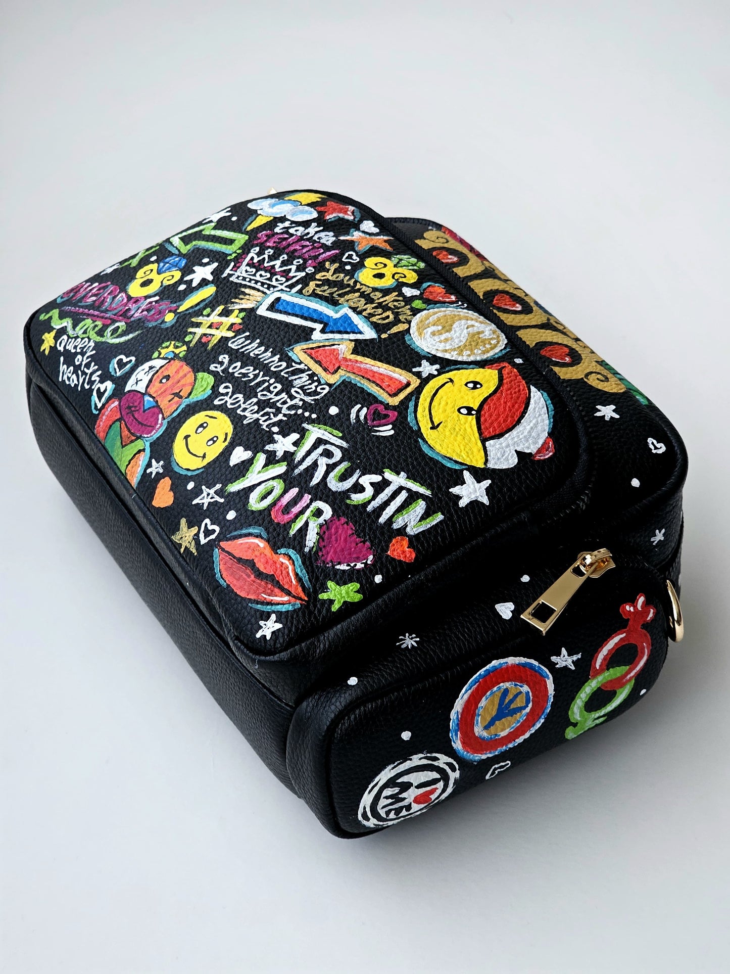 Leather Cross Bag Black X Colorful Graffiti