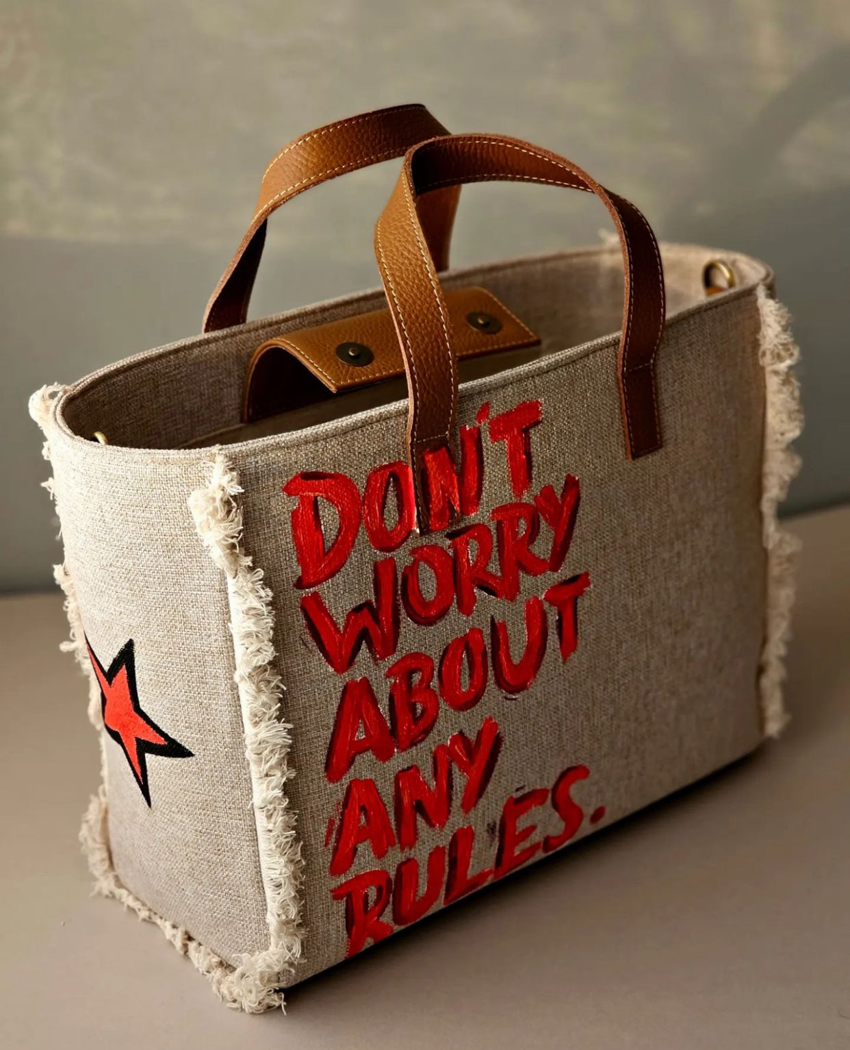 Beige Tote Bag Orange Star