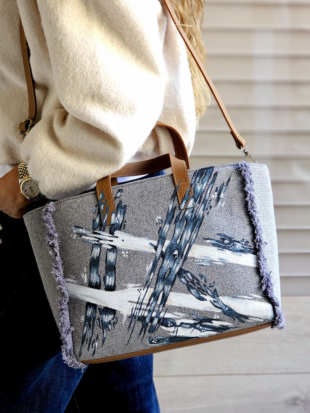 Grey Tote Bag X Stripes