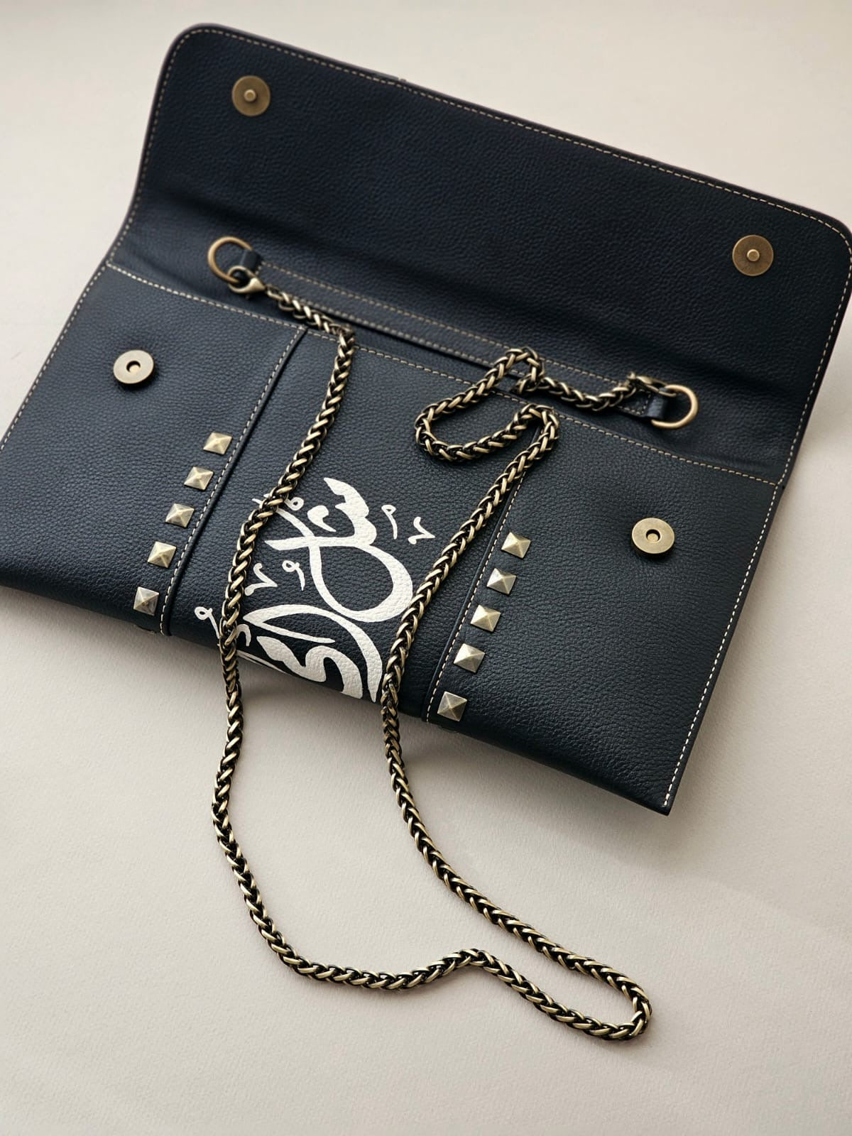 Leather Envelope with Studs Black Envelope