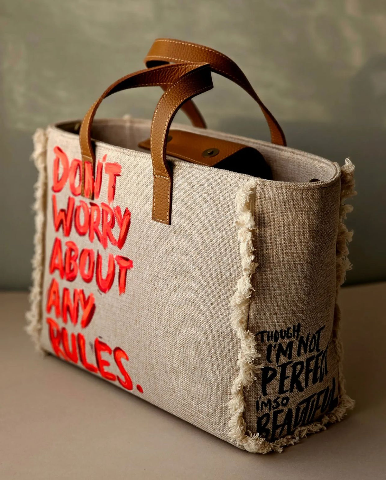 Beige Tote Bag Orange Star