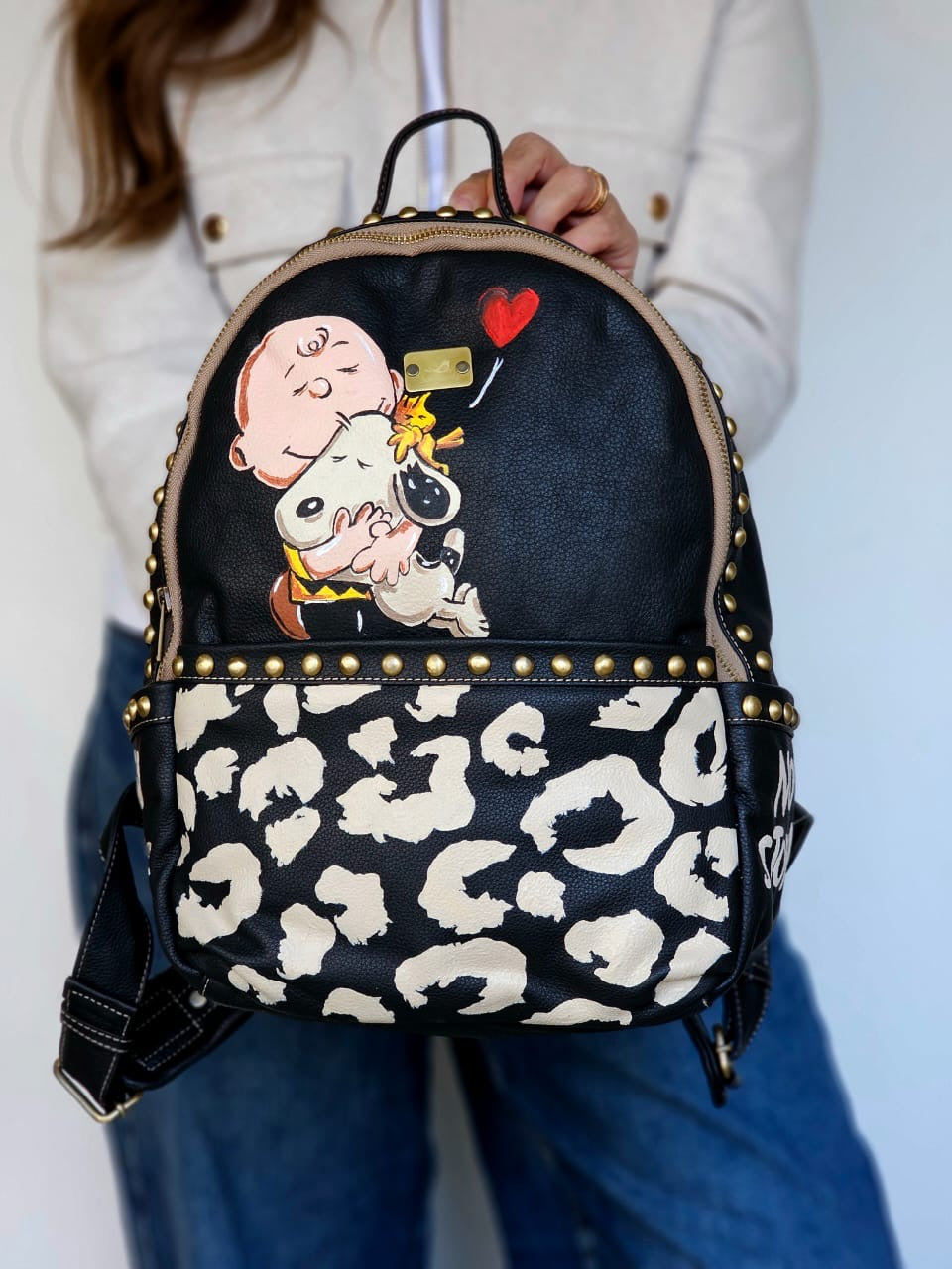 Leather Backpack Black X Snoopy