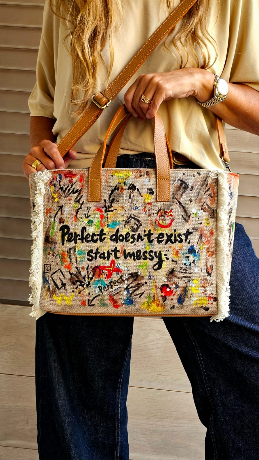 Beige Tote Bag X Start Messy