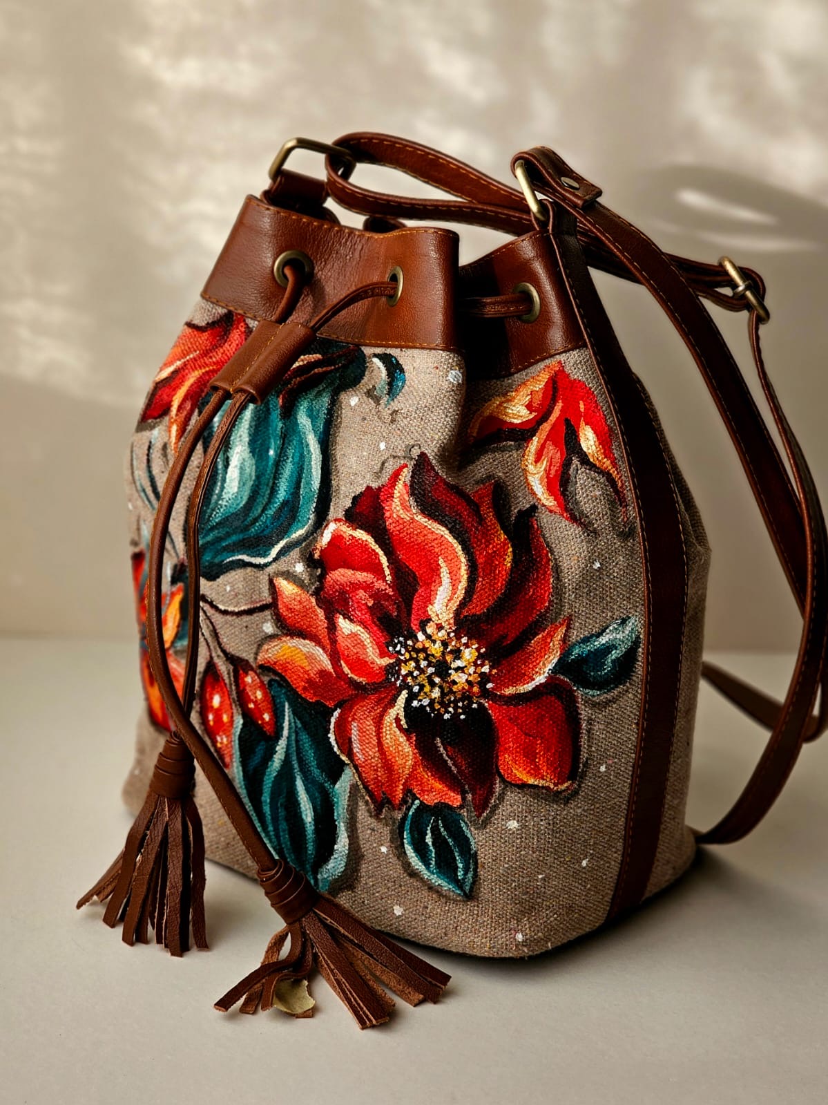 Fabric Bucket X Orange Flowers